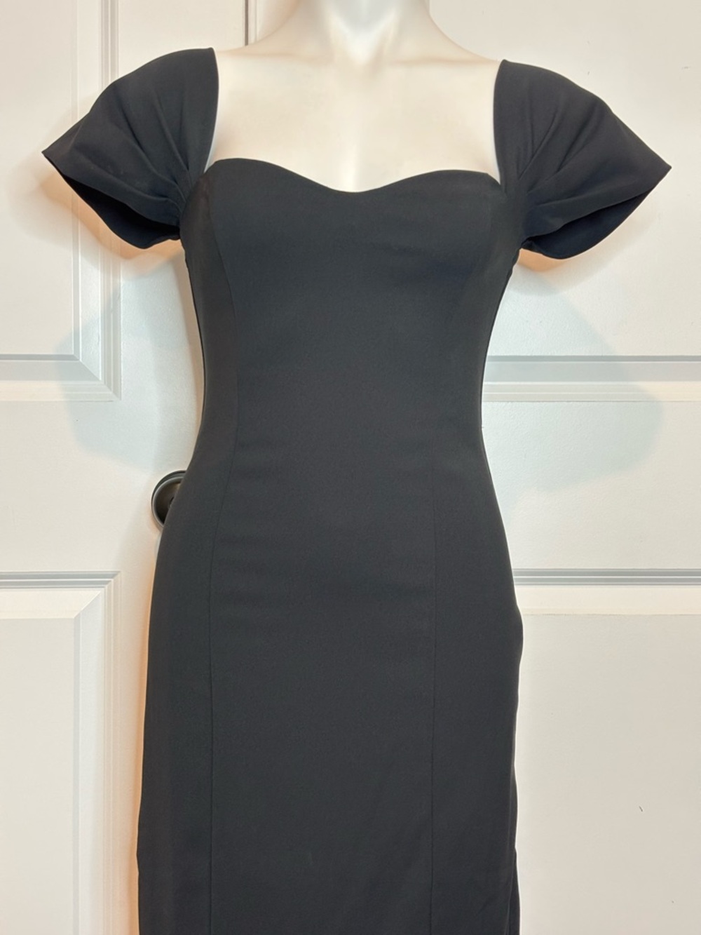 NWT Abercrombie & Fitch Black Off Shoulder Sweetheart Midi Sheath Dress S - Picture 3 of 11